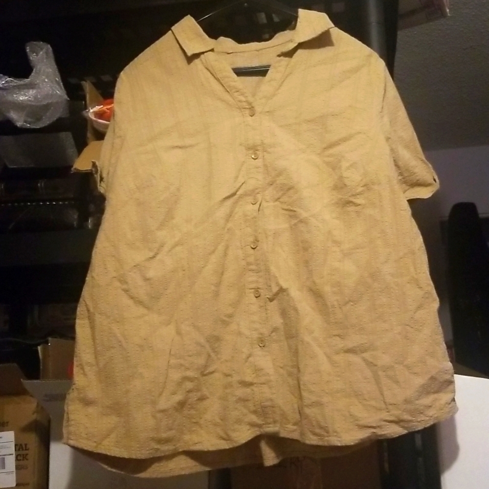 10/$10 Casual Button-Up Blouse - Beige 1X
